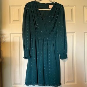 Gal Meets Glam Teal Midi Dress with Subtle Silver Dots